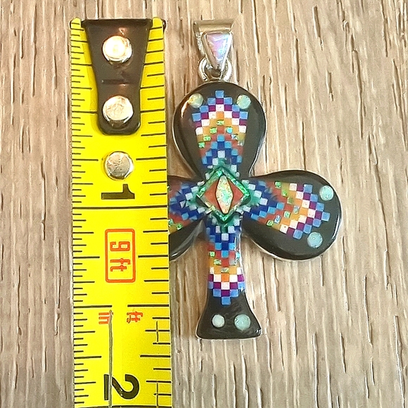 Galaxy Native American Inlay Natural Gemstone Sterling Silver Pendant - Picture 7 of 8